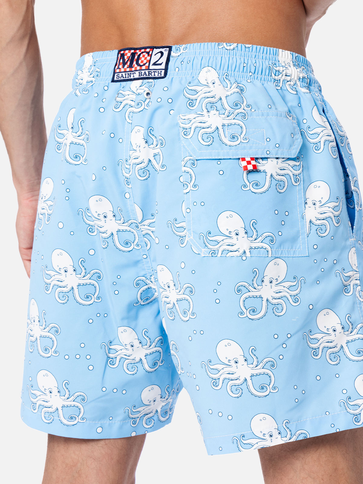 Man Mid-Length Gustavia Swim-Shorts With Octopus Print Sky Swimshort