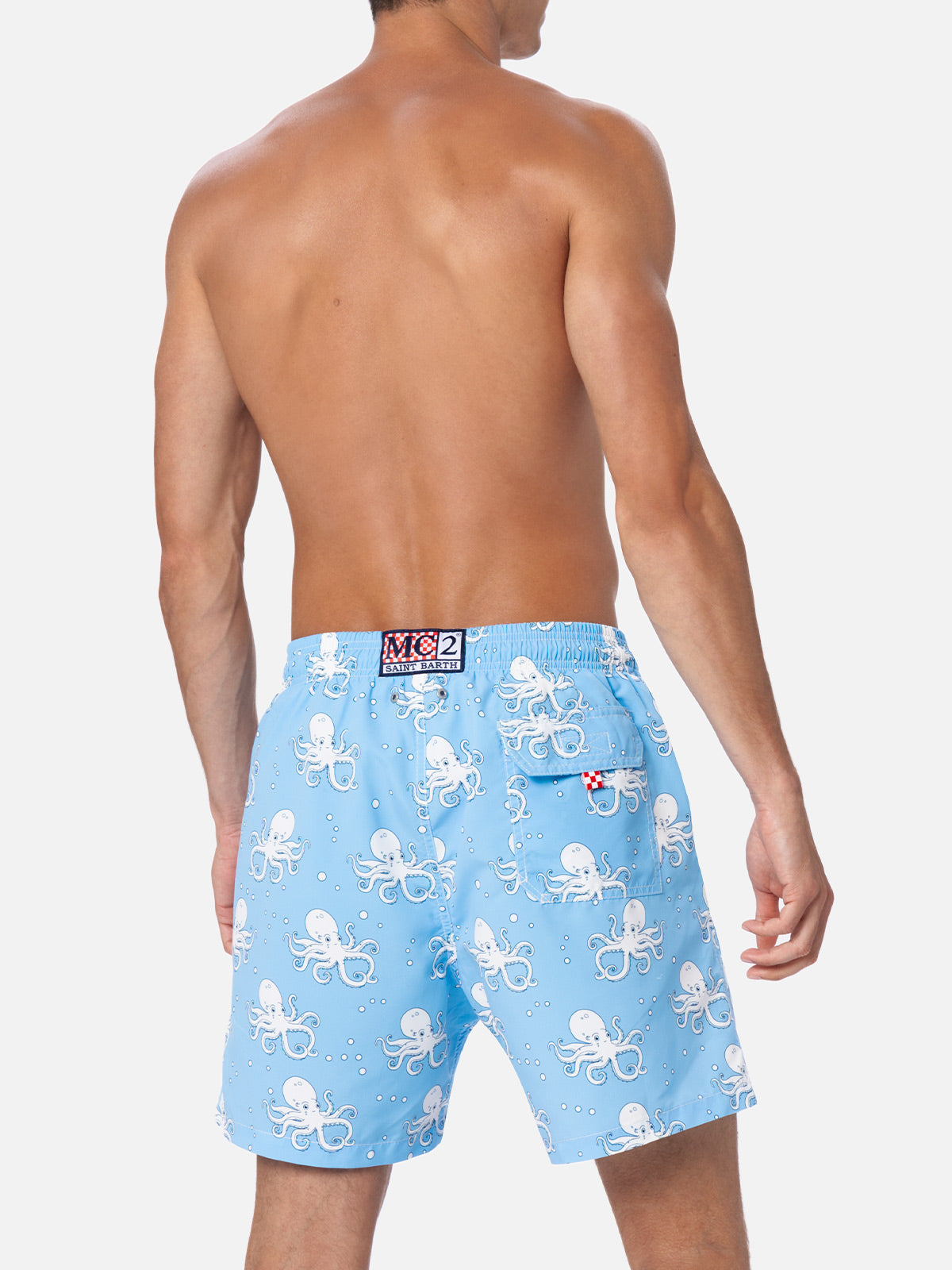 Man Mid-Length Gustavia Swim-Shorts With Octopus Print Sky Swimshort
