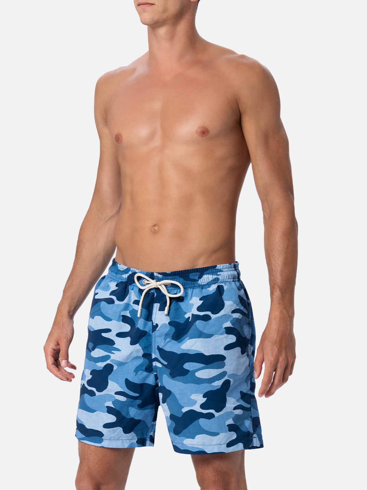 Man Mid-Length Gustavia Swim-Shorts With Camouflage Print Sky Swimshort