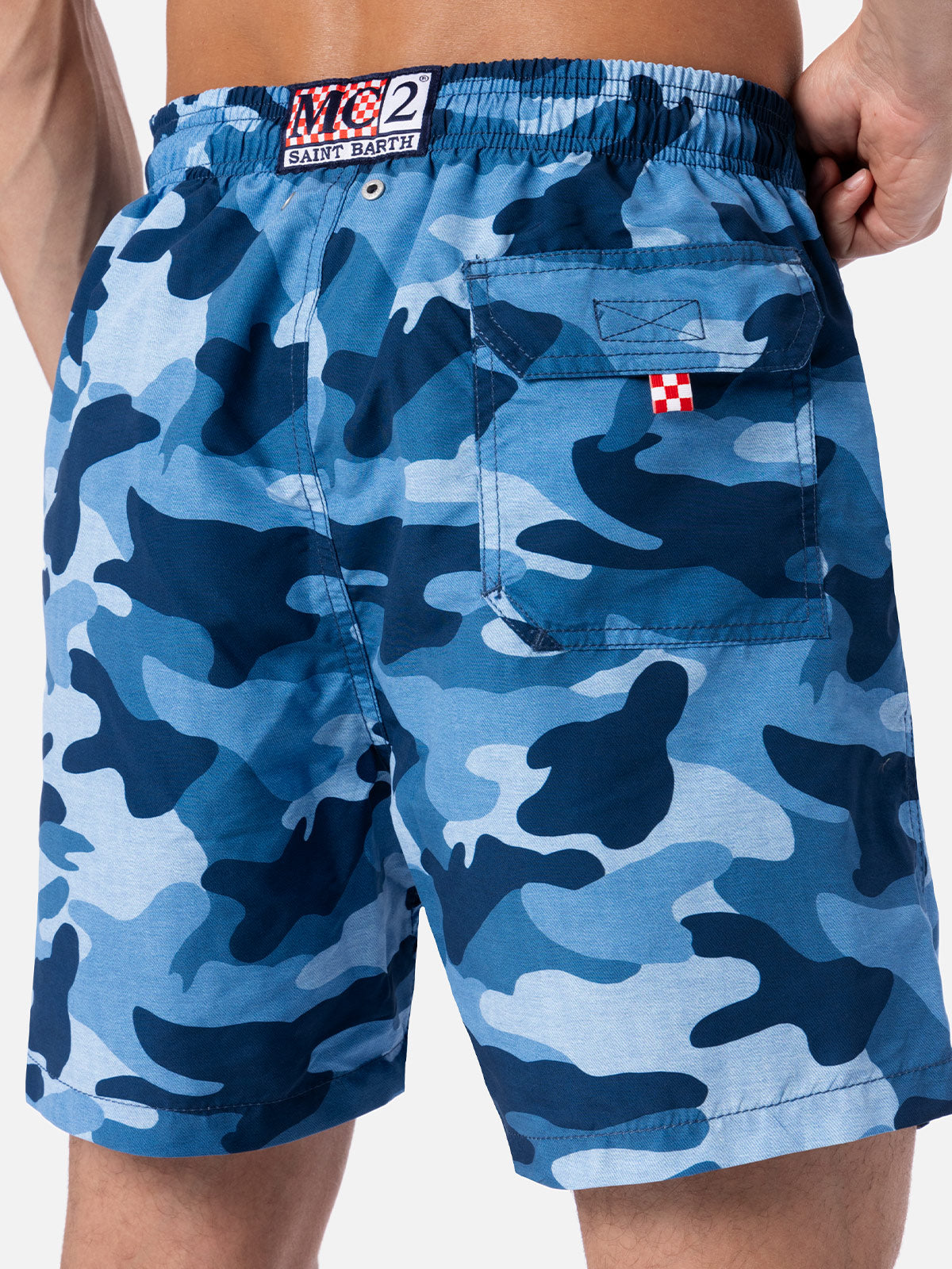Man Mid-Length Gustavia Swim-Shorts With Camouflage Print Sky Swimshort