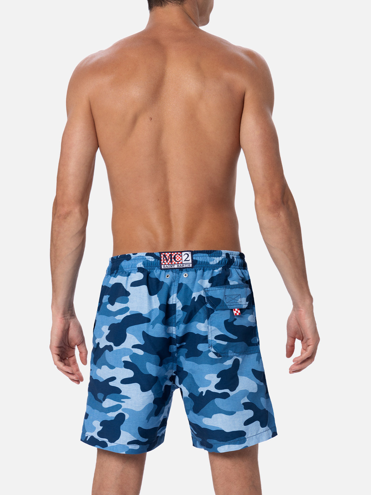 Man Mid-Length Gustavia Swim-Shorts With Camouflage Print Sky Swimshort
