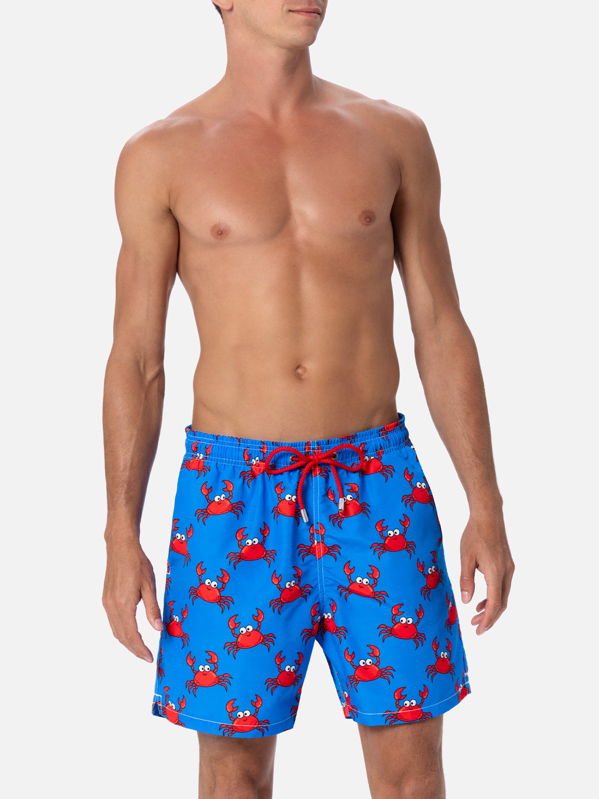 Man Mid-Length Gustavia Swim-Shorts With Crab Print Sky Swimshort