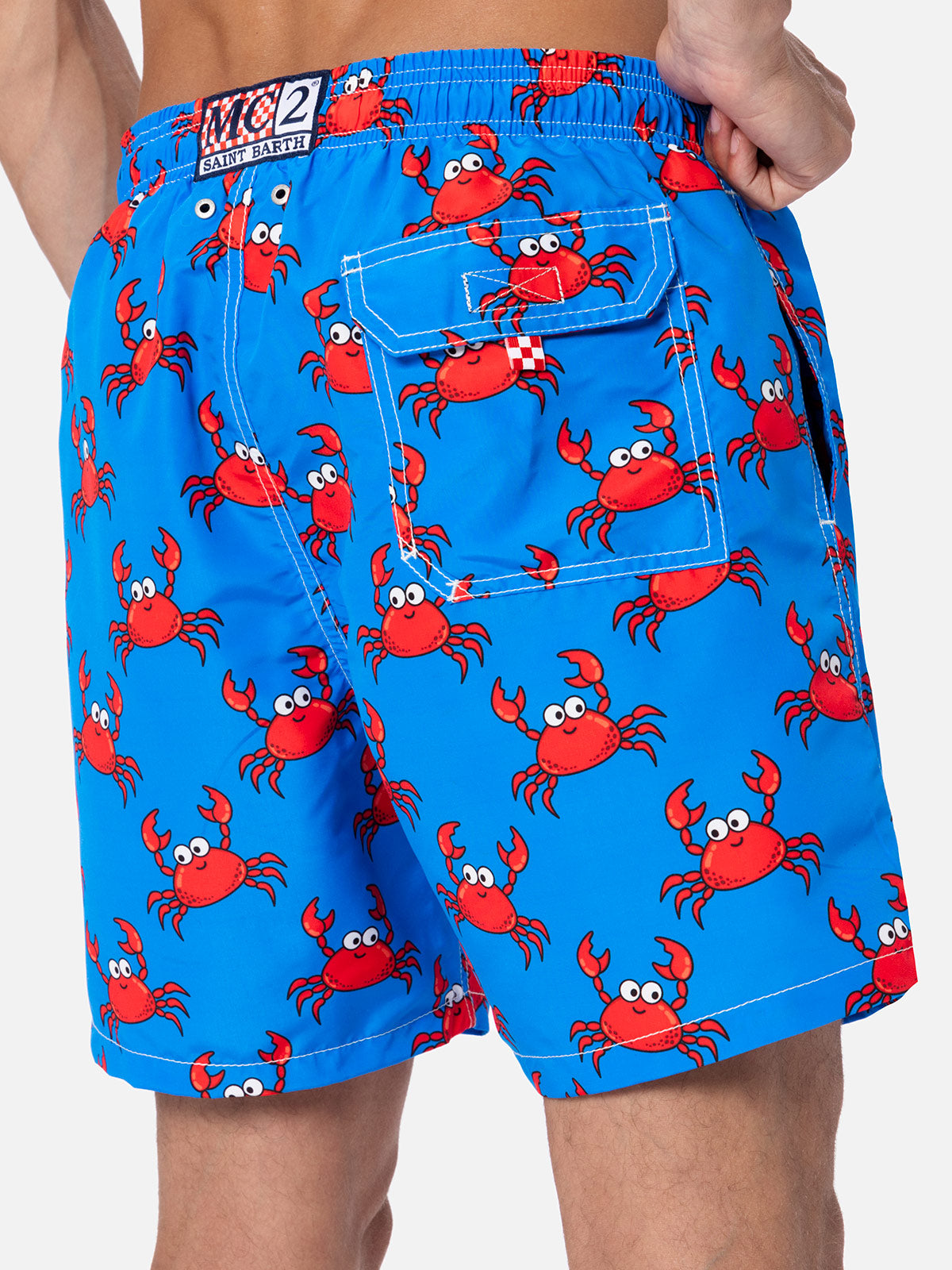 Man Mid-Length Gustavia Swim-Shorts With Crab Print Sky Swimshort