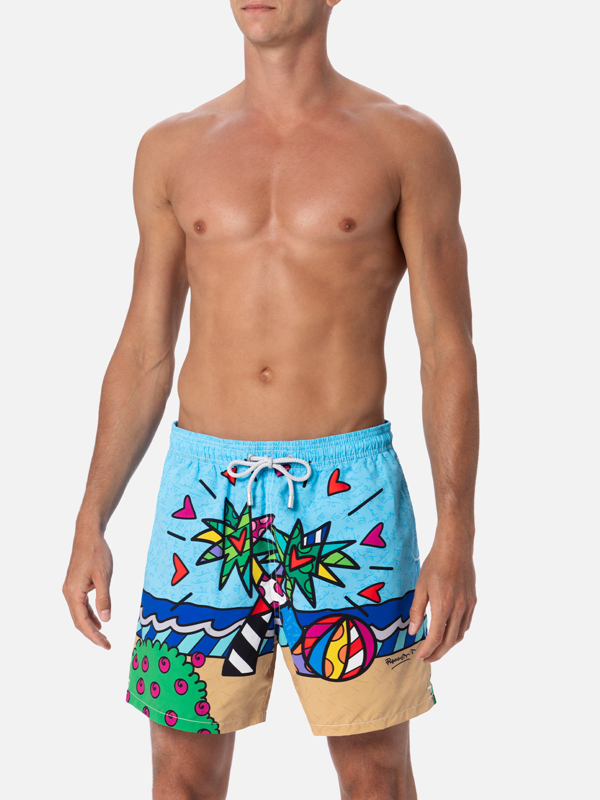 Man Mid-Length Gustavia Swim-Shorts With Britto Design Placed Print | ©britto Special Edition Sky Swimshort