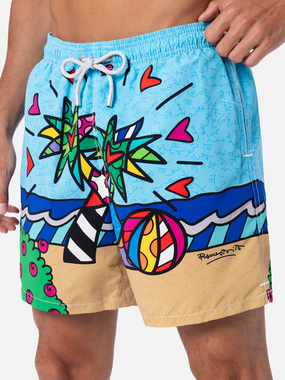 Man Mid-Length Gustavia Swim-Shorts With Britto Design Placed Print | ©britto Special Edition Sky Swimshort