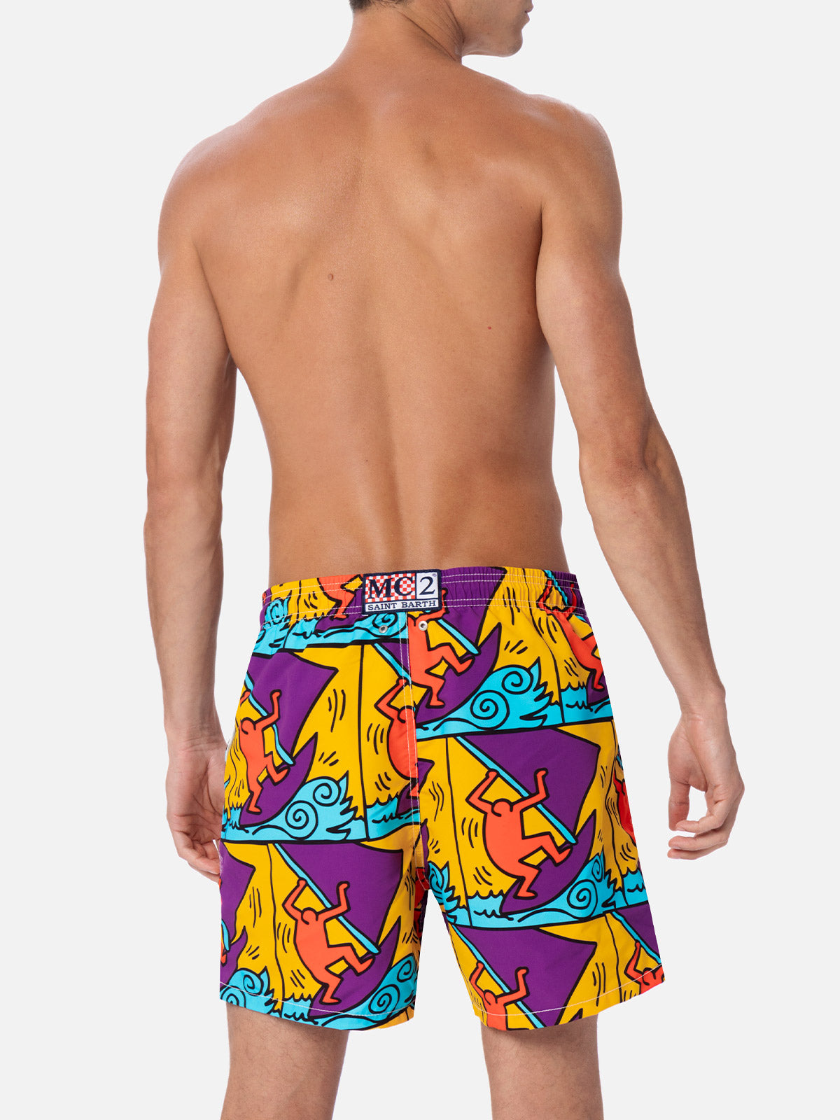 Man Mid-Length Gustavia Swim-Shorts With Keith Haring Design Placed Print| Special Edition Yellow Swimshort