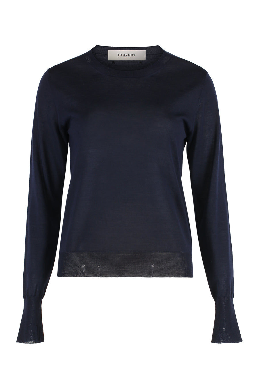 Round-Neck Virgin Wool Sweater Dark Blue