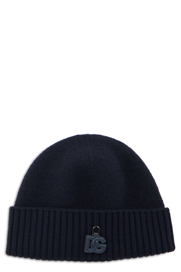 Knit Cap Dark Blue Virgin Wool Hat