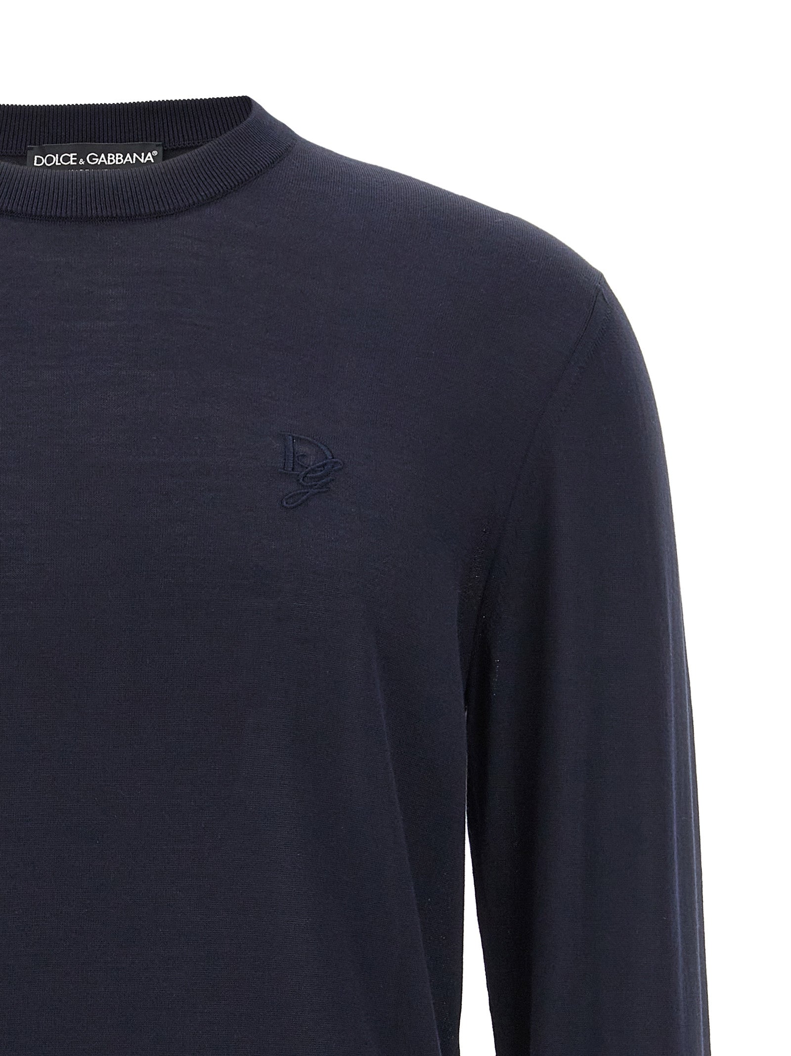 Logo embroidery sweater Blue Silk Sweater, Cardigans