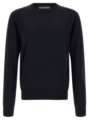 Dolce & Gabbana Embroidered Heraldic Coat of Arms Sweater — Navy