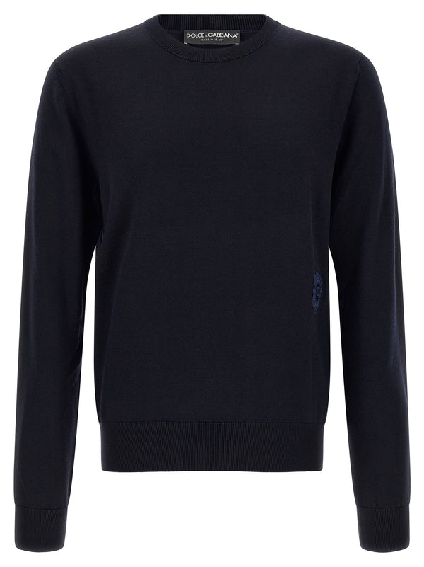 Dolce & Gabbana Embroidered Heraldic Coat of Arms Sweater — Navy