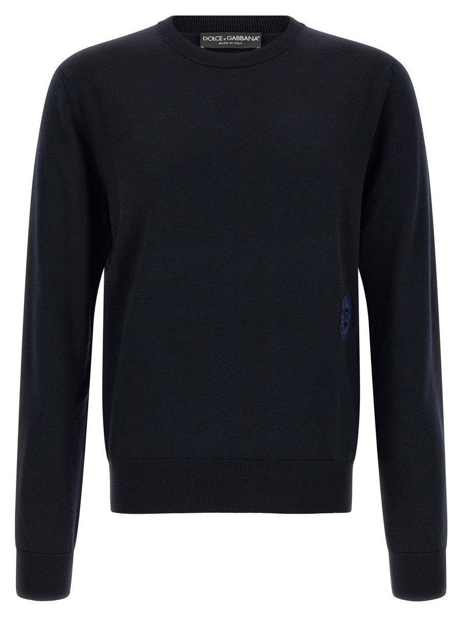 Dolce & Gabbana Embroidered Heraldic Coat of Arms Sweater — Navy