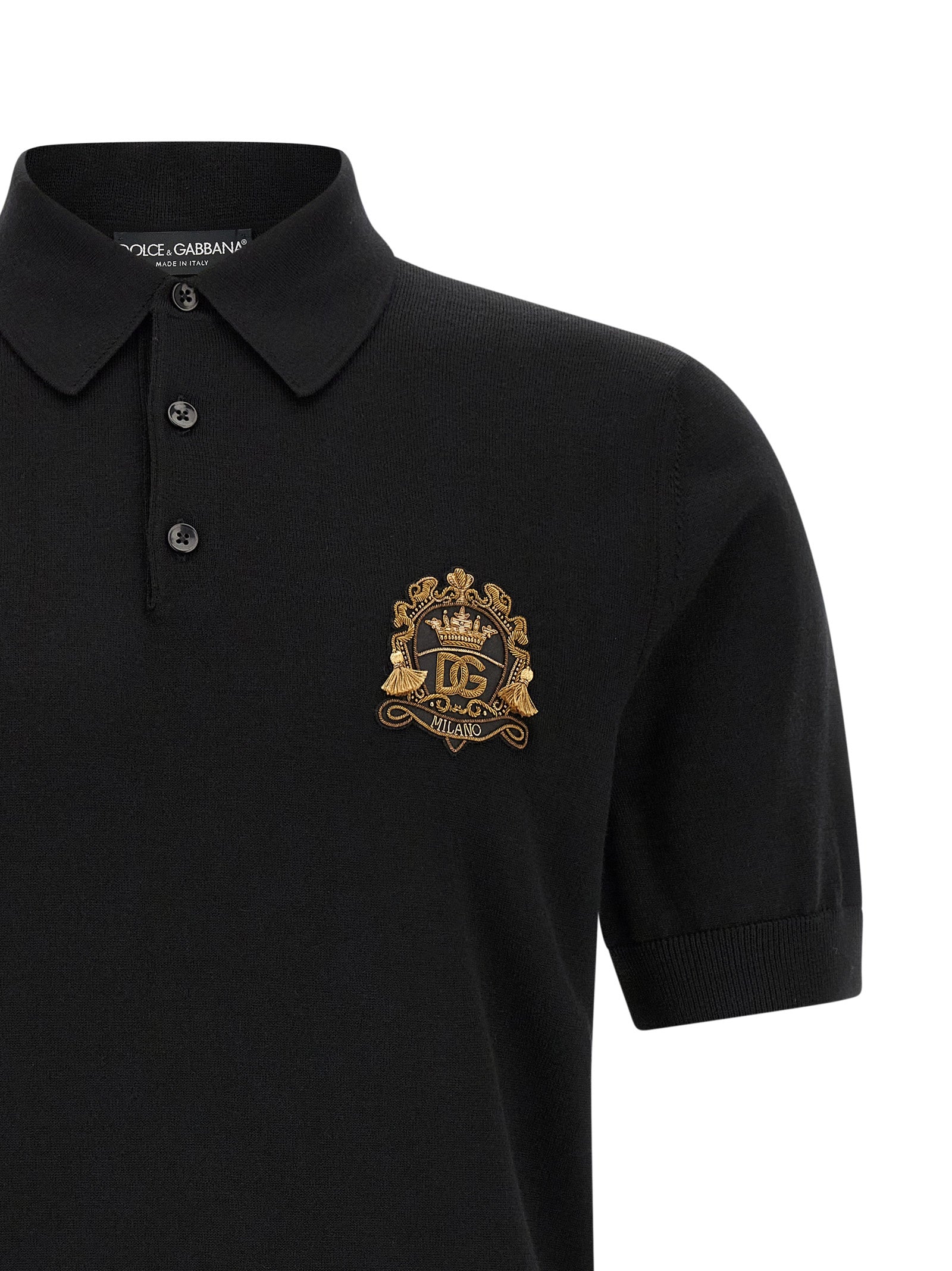 Heraldic patch polo shirt Black Virgin Wool