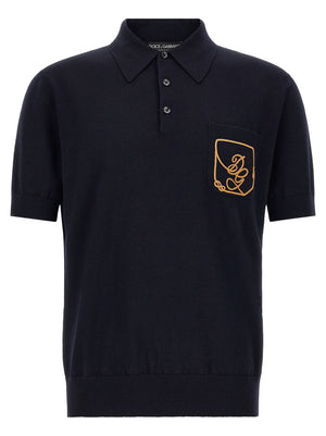 Dolce & Gabbana Logo-Embroidered Virgin Wool Polo Shirt — Navy