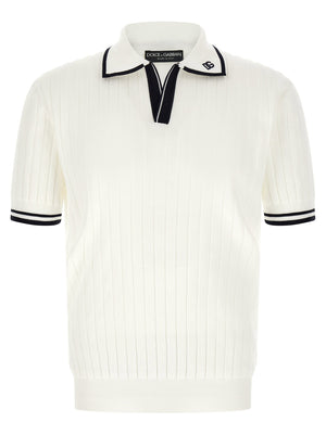 Dolce & Gabbana Flat-Ribbed Cotton Polo Shirt — Cream