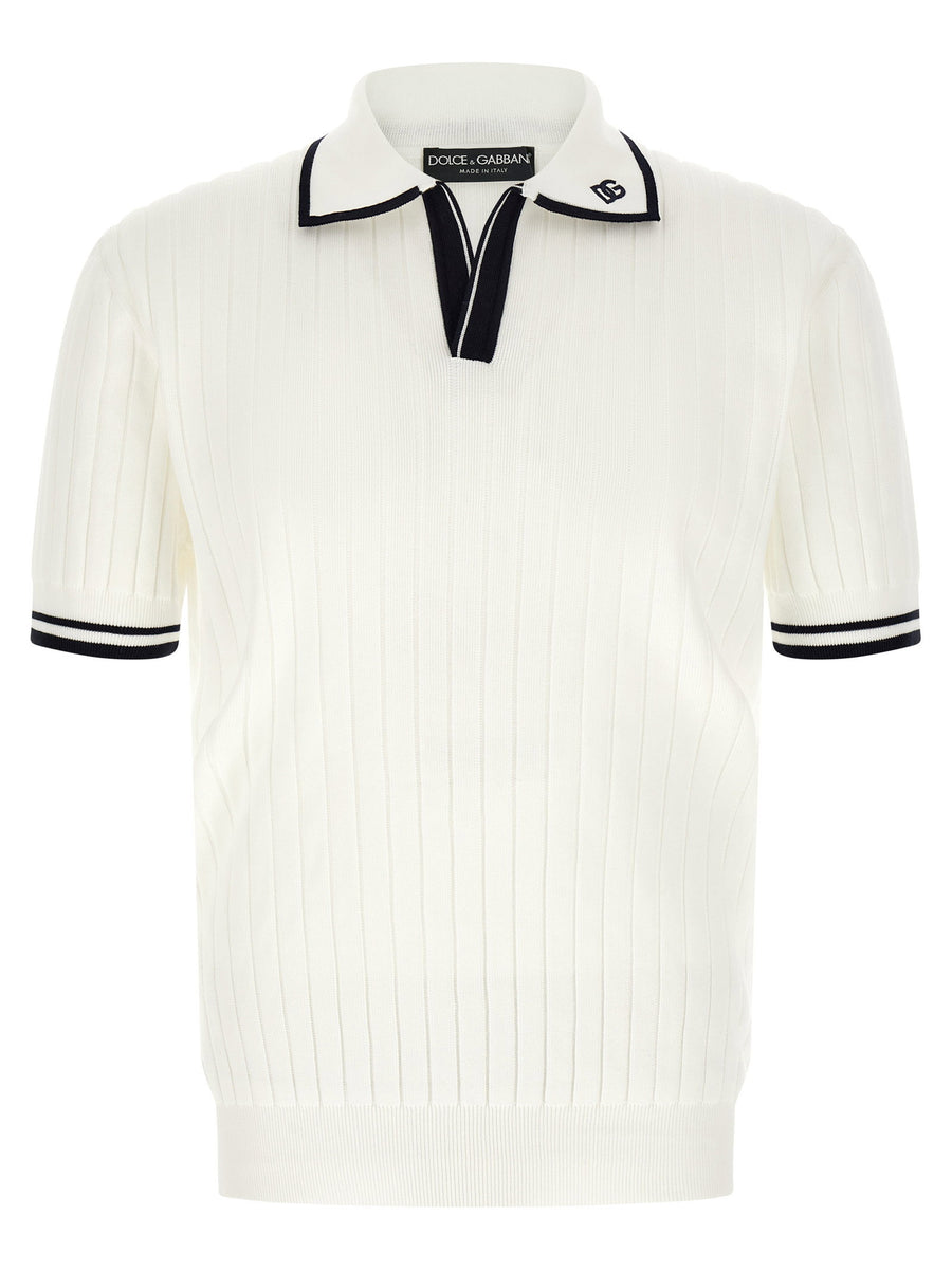Dolce & Gabbana Flat-Ribbed Cotton Polo Shirt — Cream