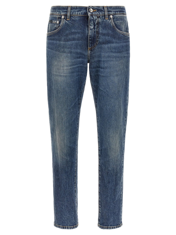 Dolce & Gabbana Logo-Plaque Cotton Denim Jeans — Blue