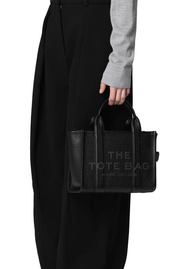 Small Leather Tote Bag Black Cowhide