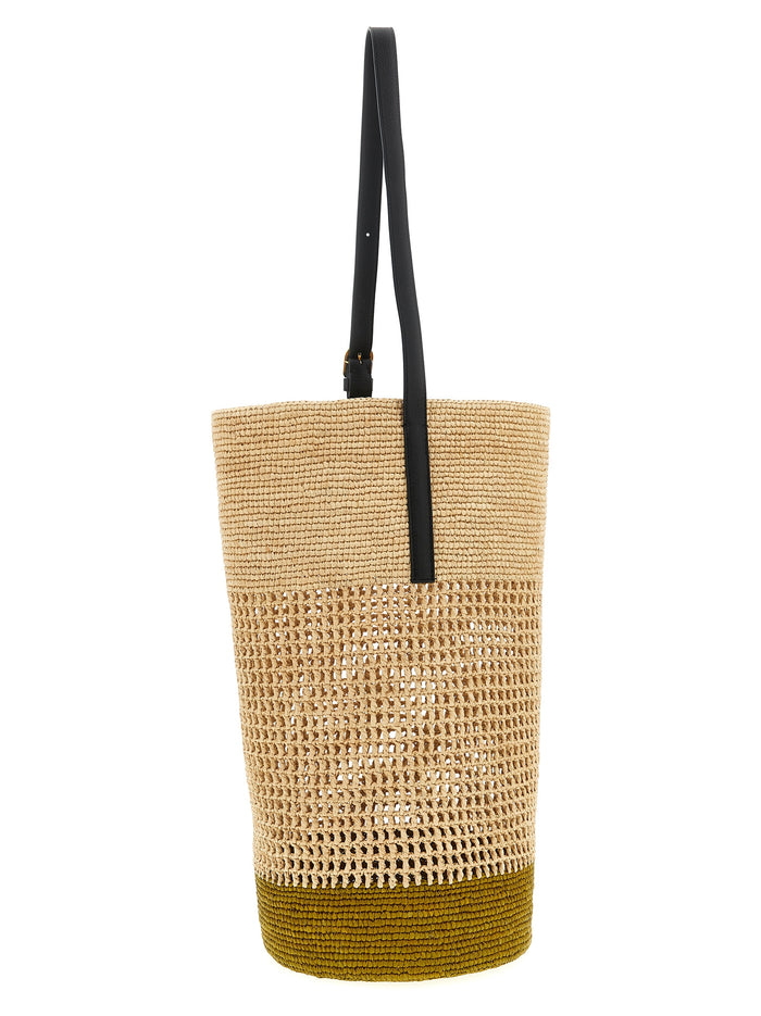 Billie large bucket bag Beige Palm Fiber Calfskin Shoulder