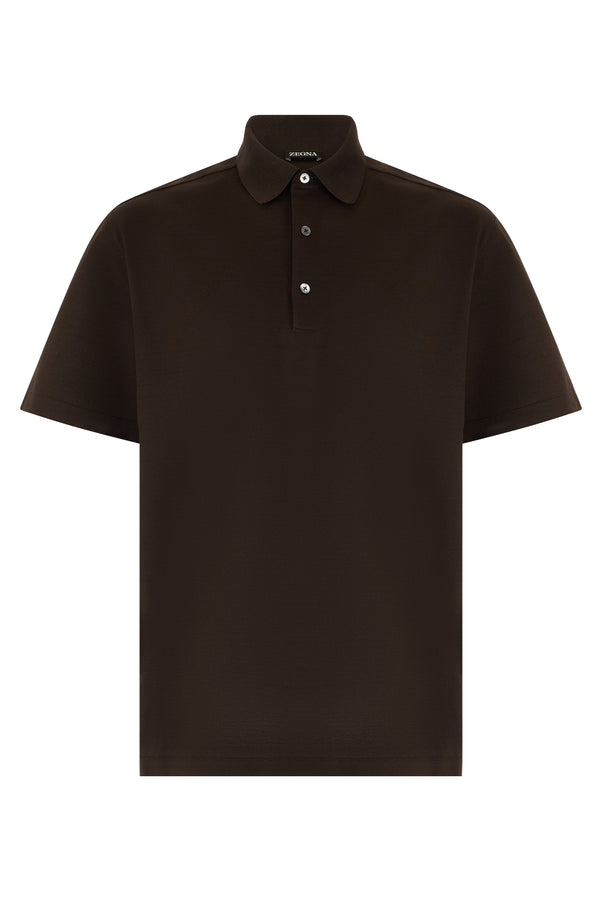 Polo Shirt Short Sleeve Brown Cotton