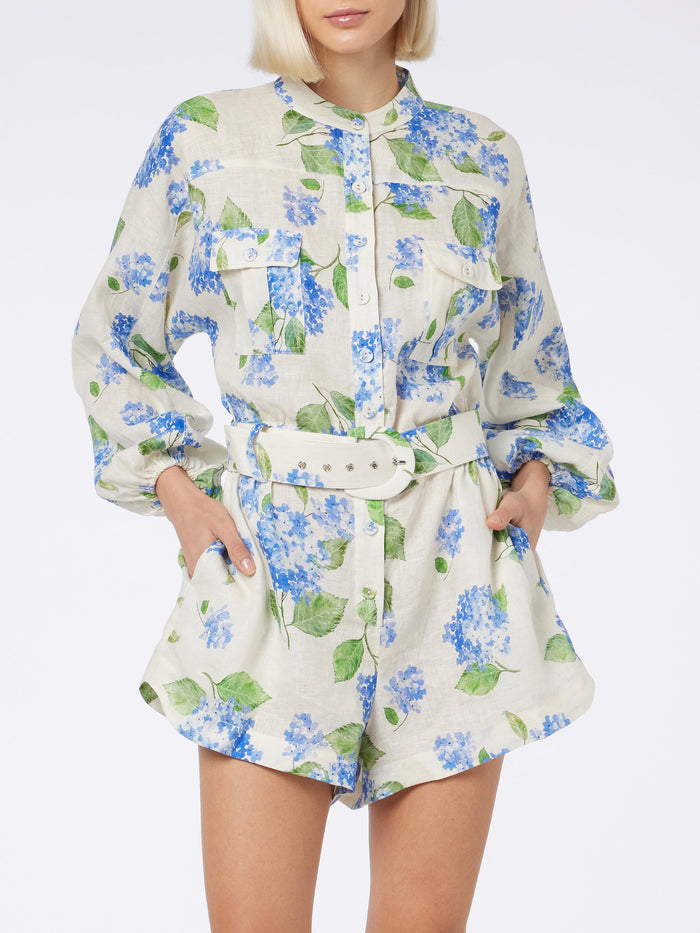 Floral Hanniel Linen Playsuit Sky Overalls