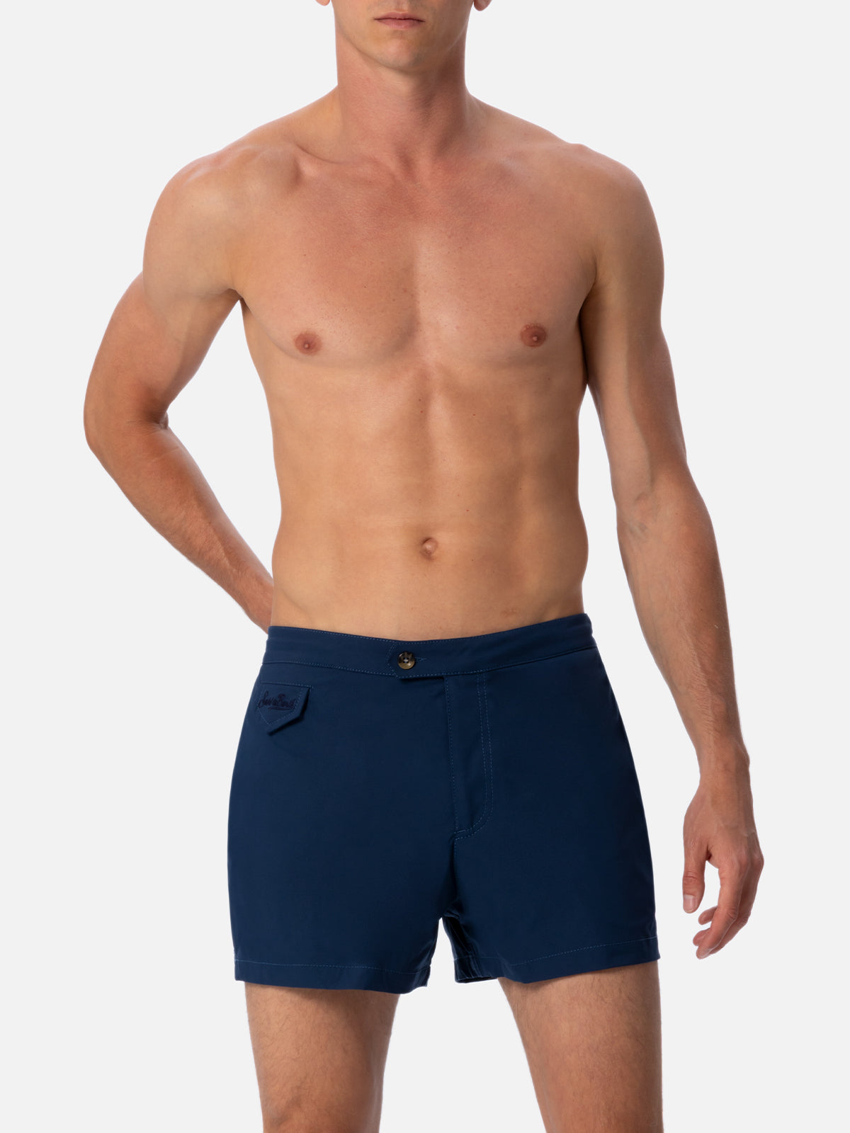 Man Navy Blue Fitted Cut Swim Shorts Harrys Swimshort