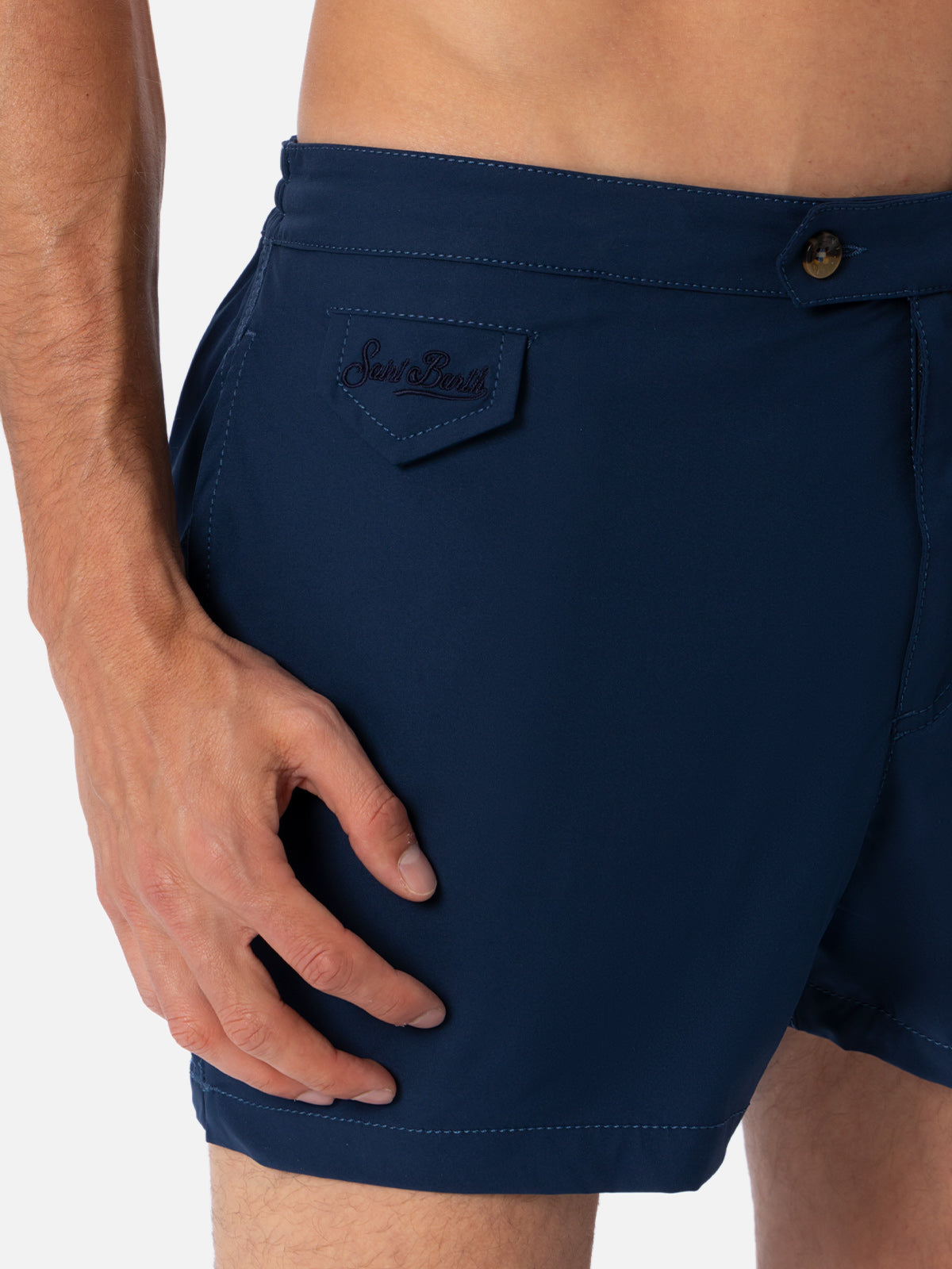Man Navy Blue Fitted Cut Swim Shorts Harrys Swimshort