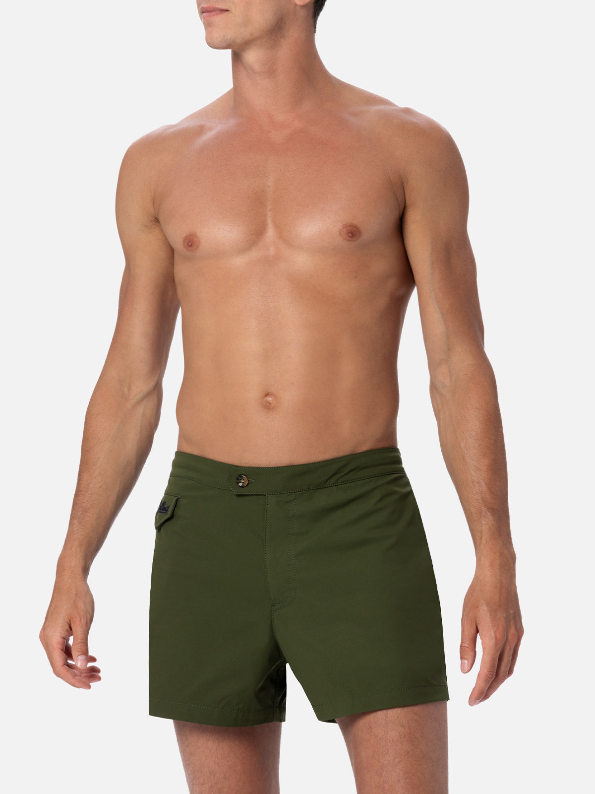 Man Military Green Fitted Cut Swim Shorts Harrys Swimshort