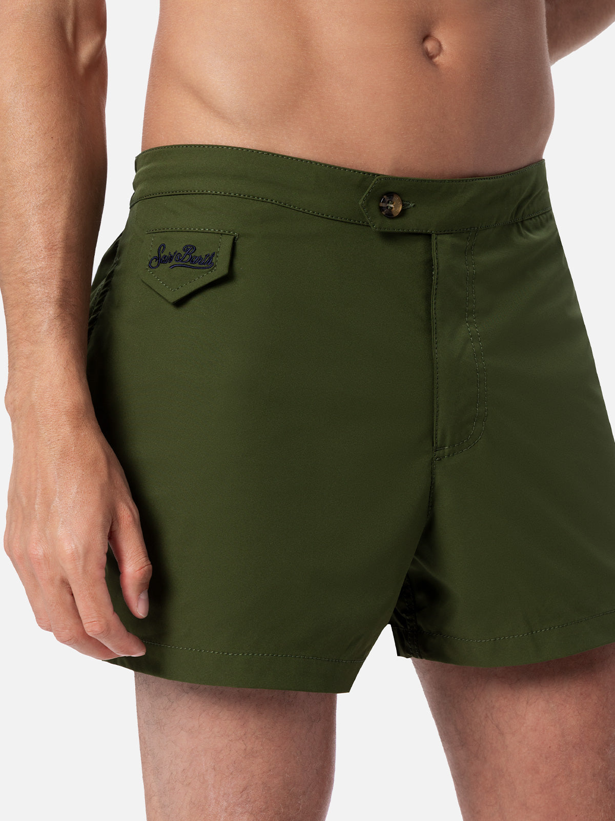Man Military Green Fitted Cut Swim Shorts Harrys Swimshort