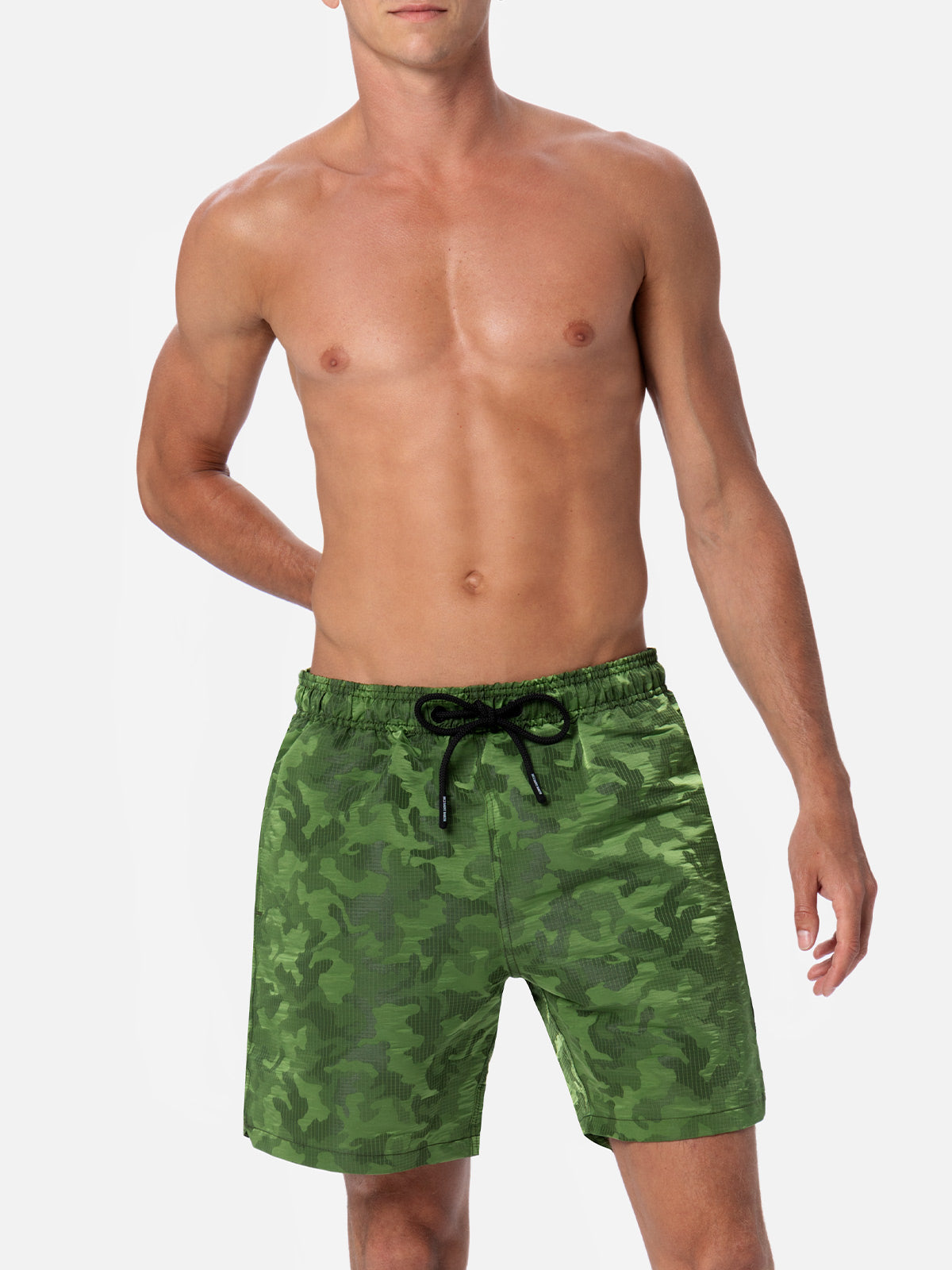 Man Ripstop Fabric Swim Shorts Harbour The Riviera With Camo Jacquard Green Swimshort