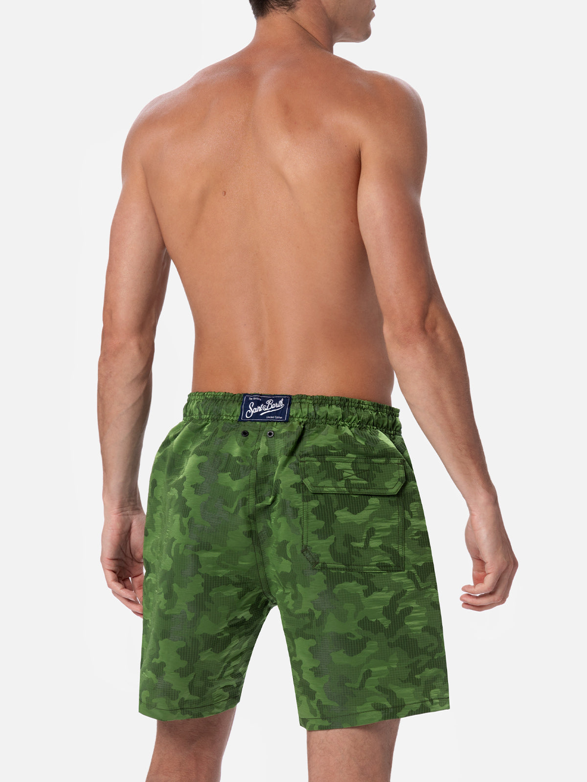 Man Ripstop Fabric Swim Shorts Harbour The Riviera With Camo Jacquard Green Swimshort