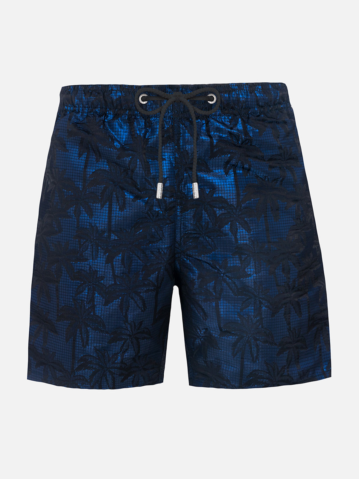 Man Ripstop Fabric Swim Shorts Harbour The Riviera With Palm Jacquard Blue Swimshort