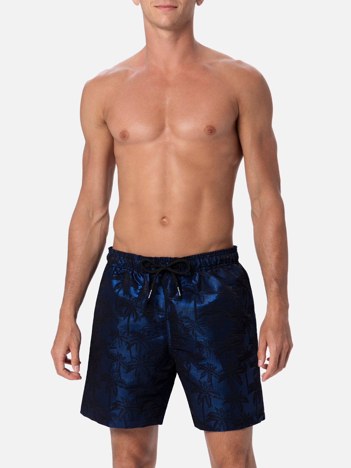 Man Ripstop Fabric Swim Shorts Harbour The Riviera With Palm Jacquard Blue Swimshort