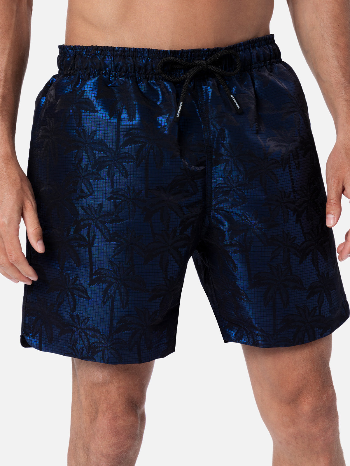 Man Ripstop Fabric Swim Shorts Harbour The Riviera With Palm Jacquard Blue Swimshort