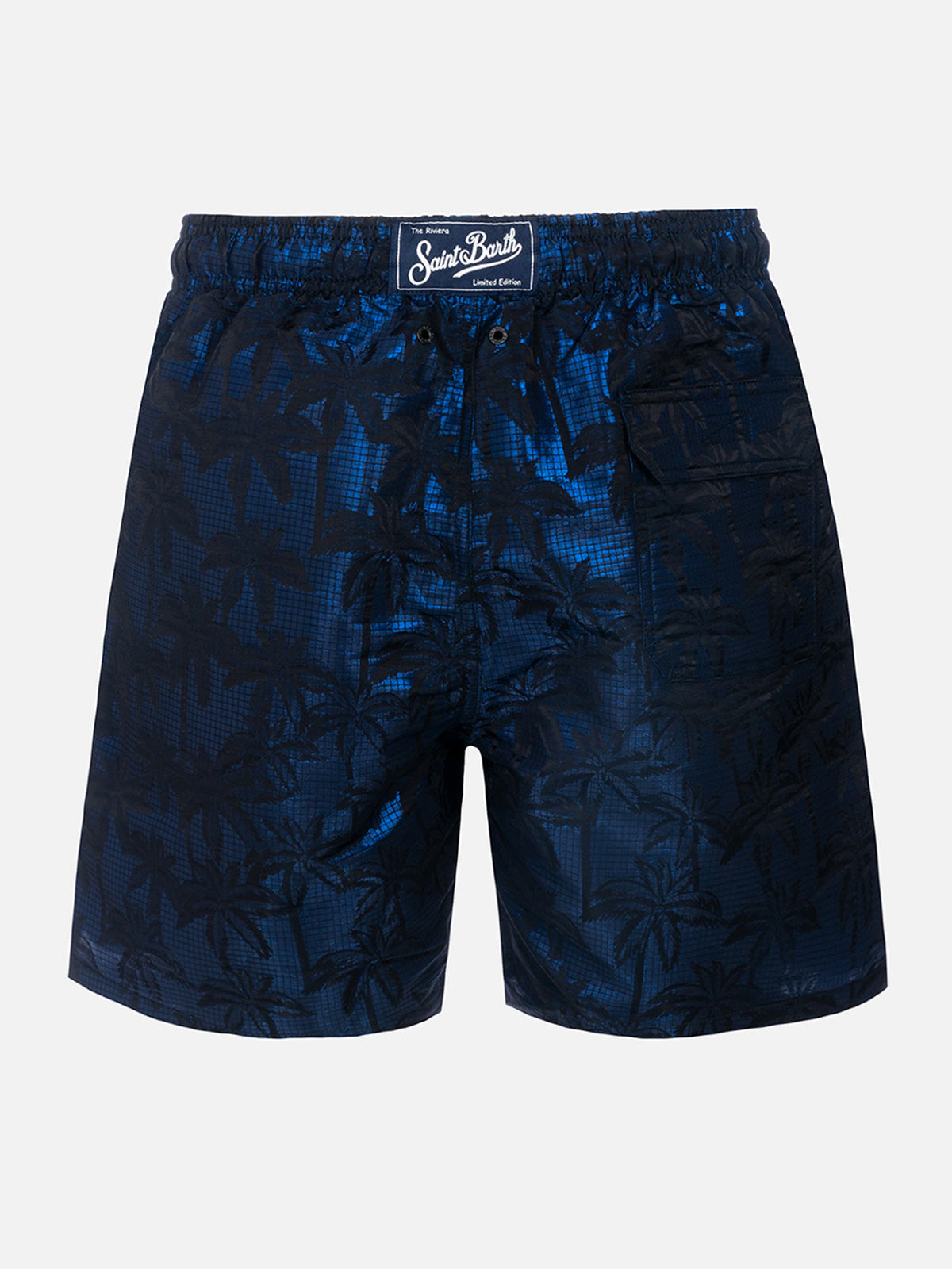 Man Ripstop Fabric Swim Shorts Harbour The Riviera With Palm Jacquard Blue Swimshort