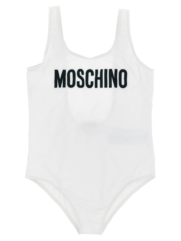 مايوه Moschino Kid Teen شعار بشعار الماركة بتصميم قطعة واحدة — أبيض
