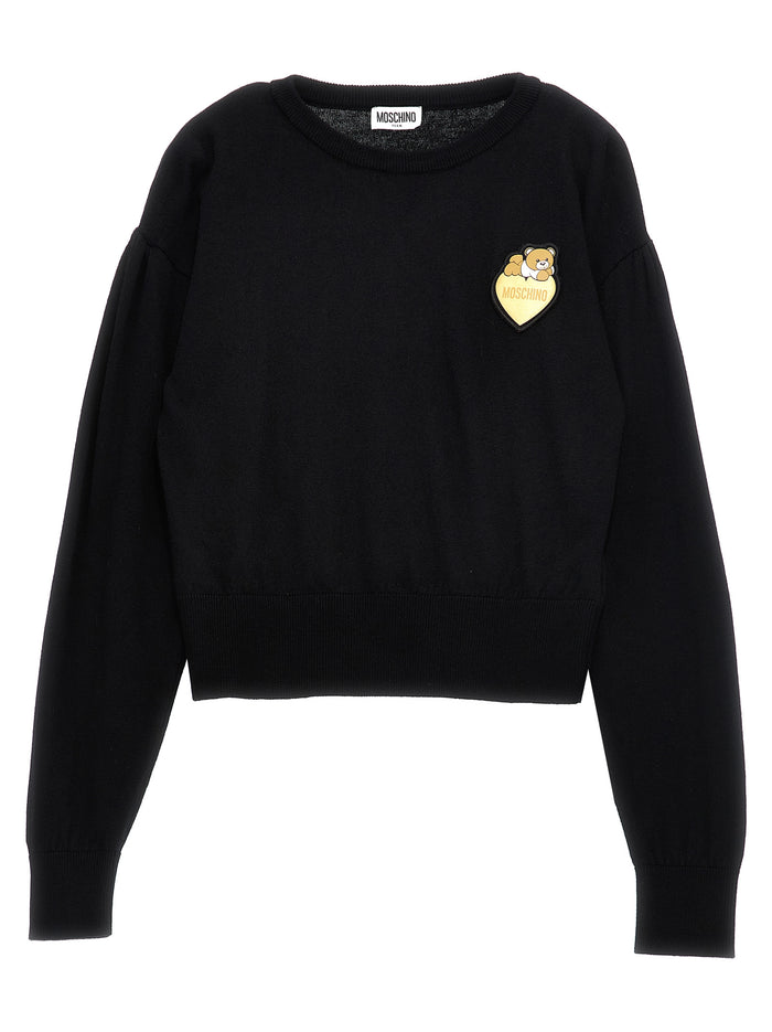 Logo patch sweater Black Wool Sweater, Cardigans