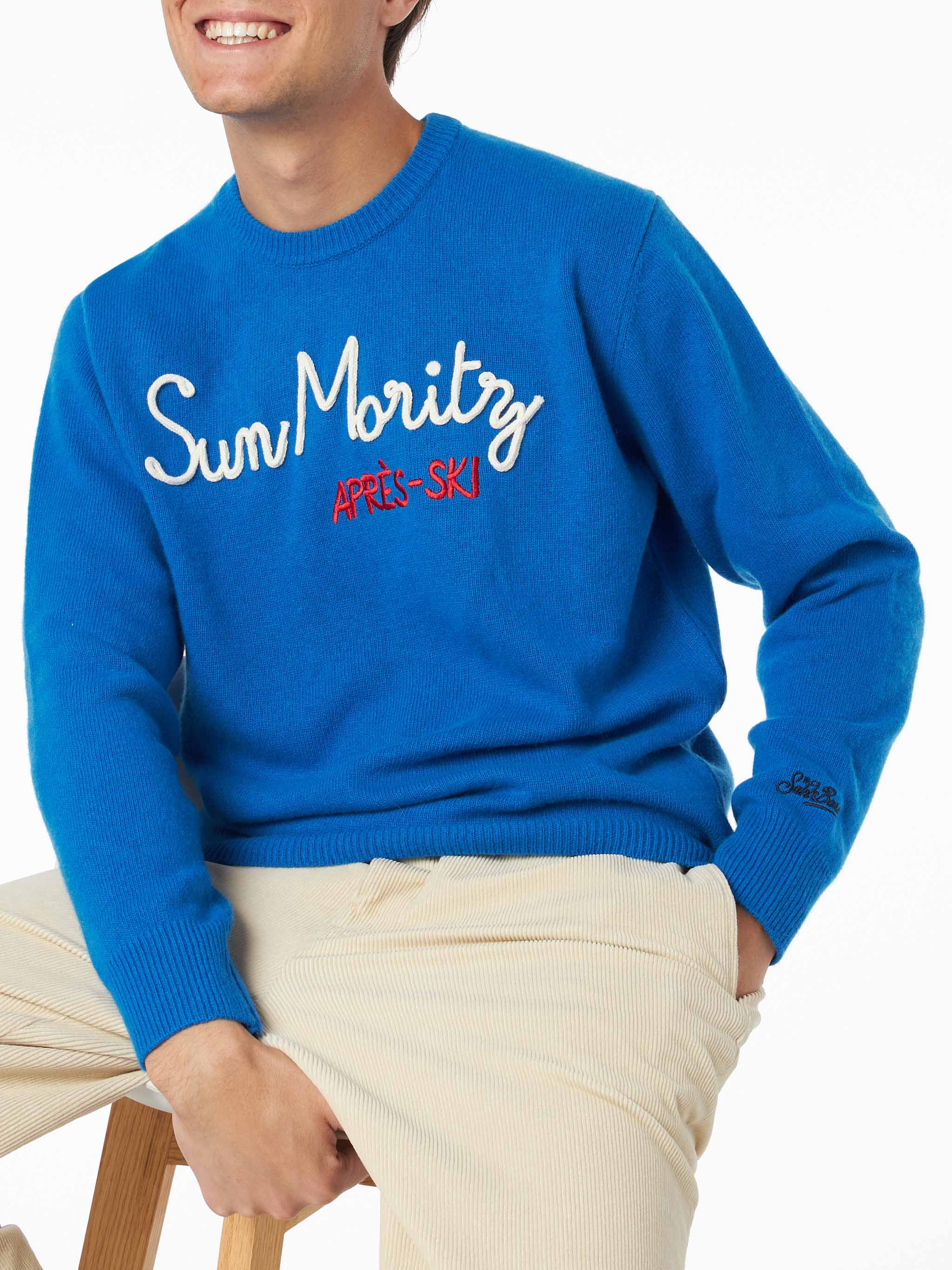 Man Crewneck Sweater With Sun Moritz Après Ski Embroidery Sky