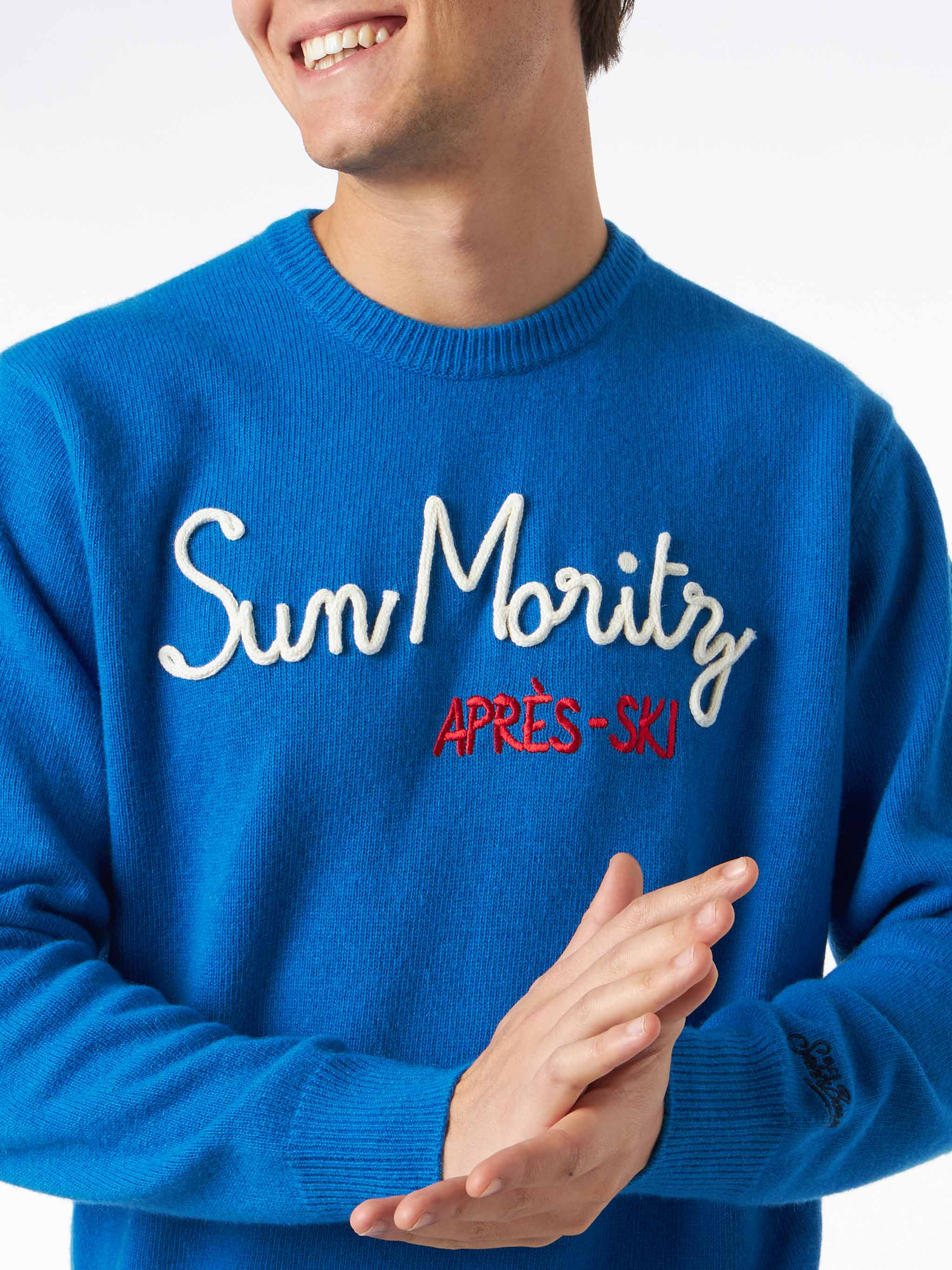 Man Crewneck Sweater With Sun Moritz Après Ski Embroidery Sky