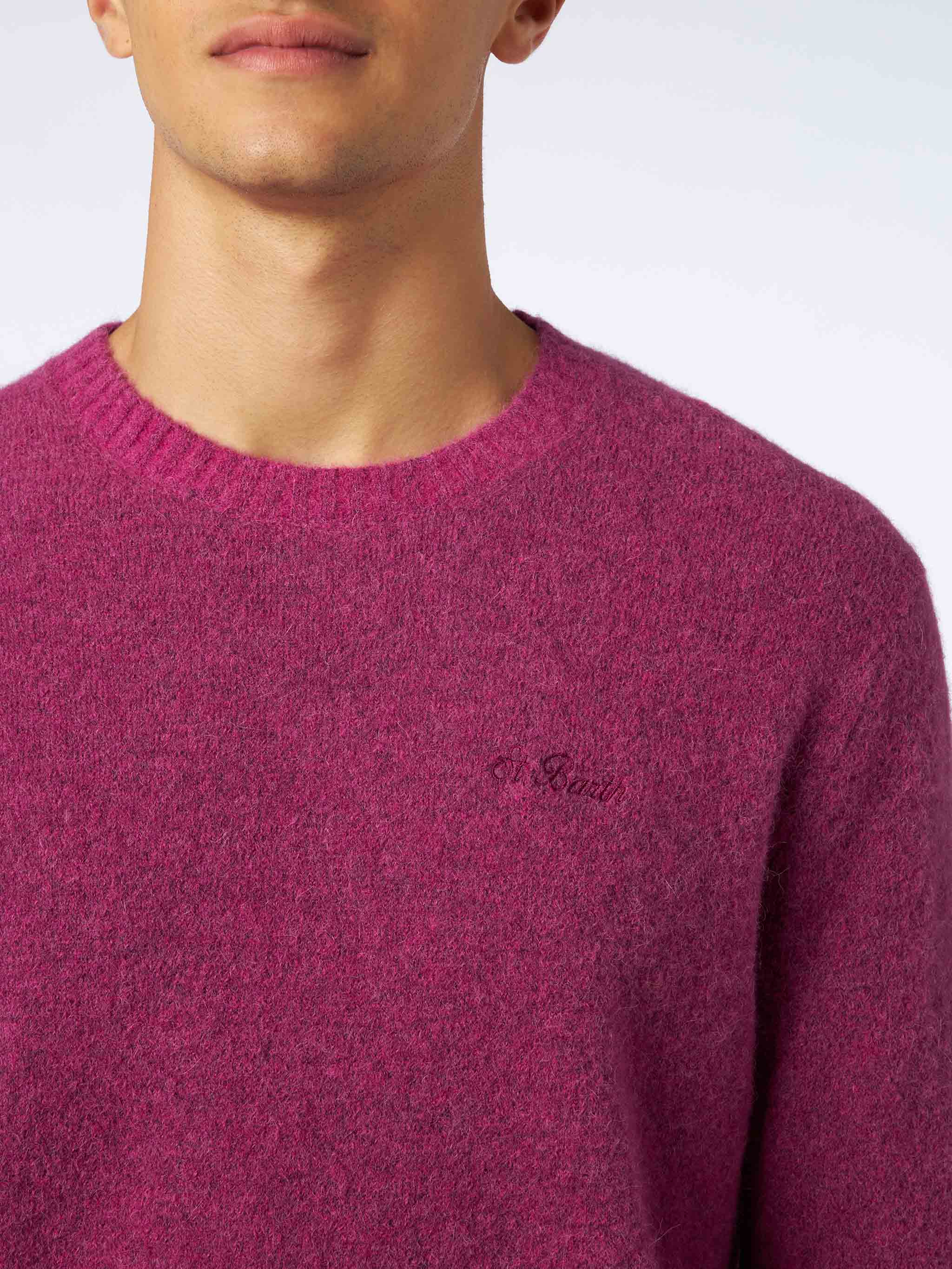 Man Fuchsia Stretch Wool Sweater With St. Barth Embroidery Pink