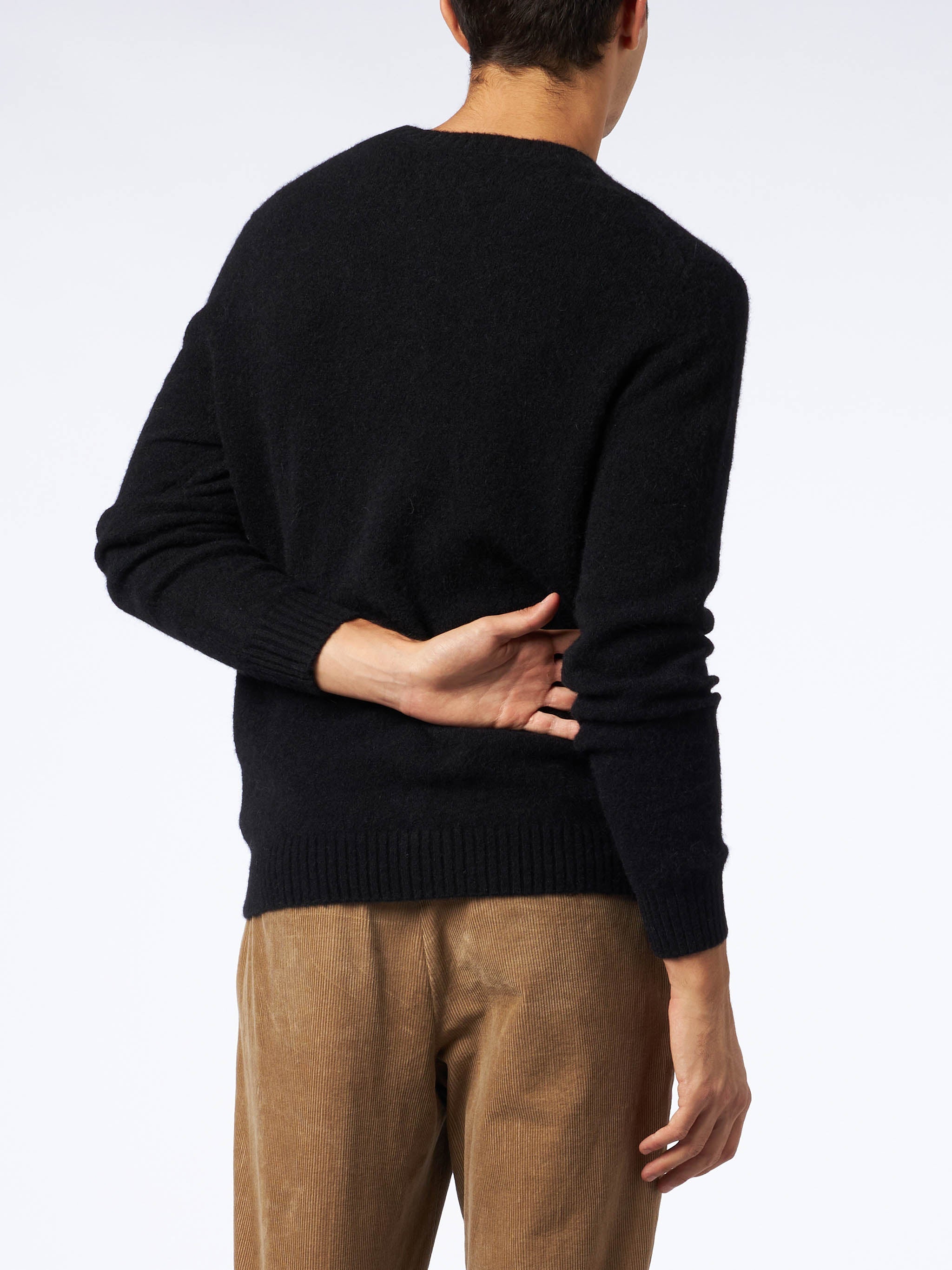 Crewneck Sweater Heron Black Stretch Alpaca With St. Barth Embroidery