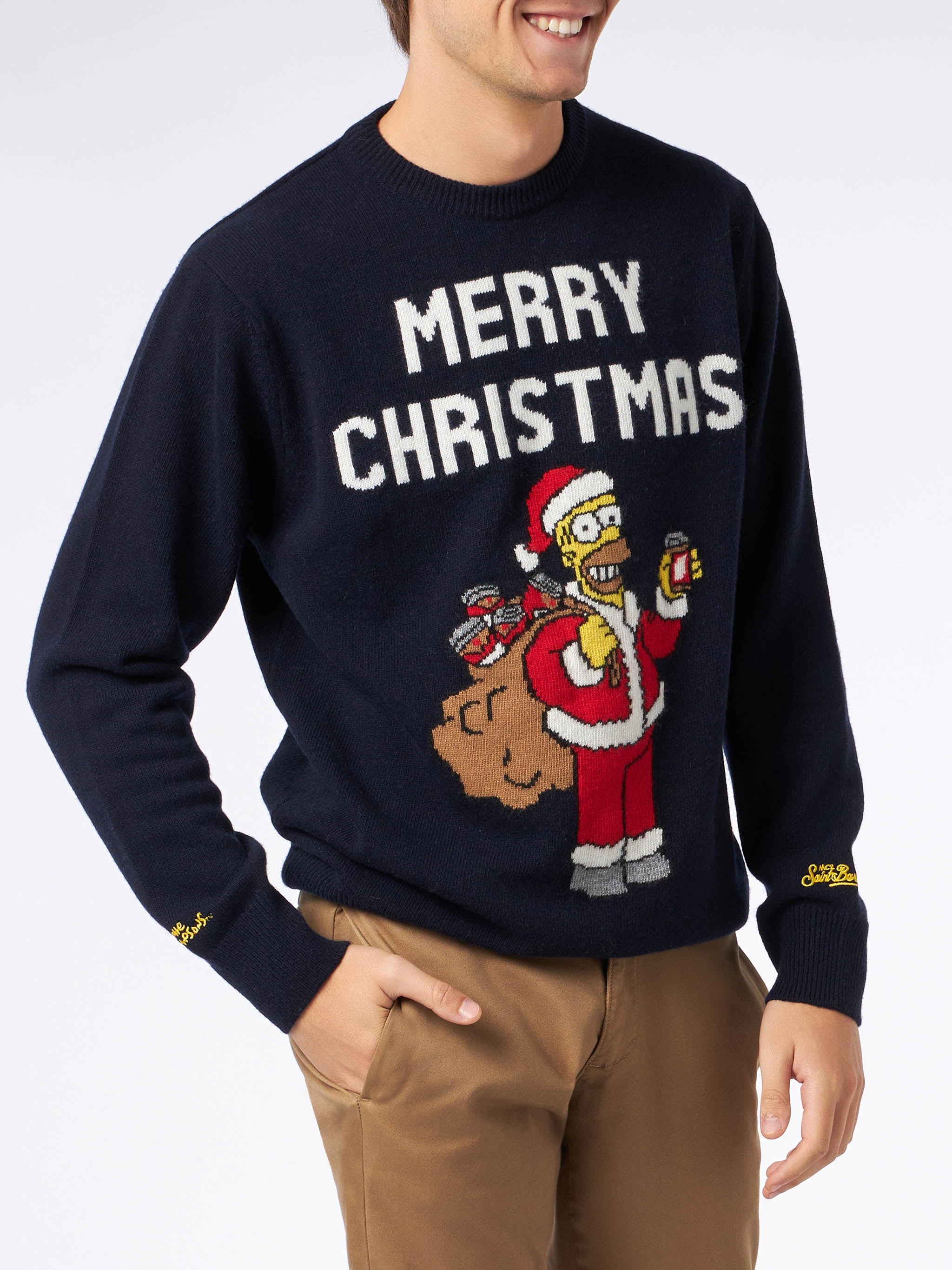 Crewneck Sweater Heron With Homer Simpson Jacquard | The Simpsons Special Edition Blue