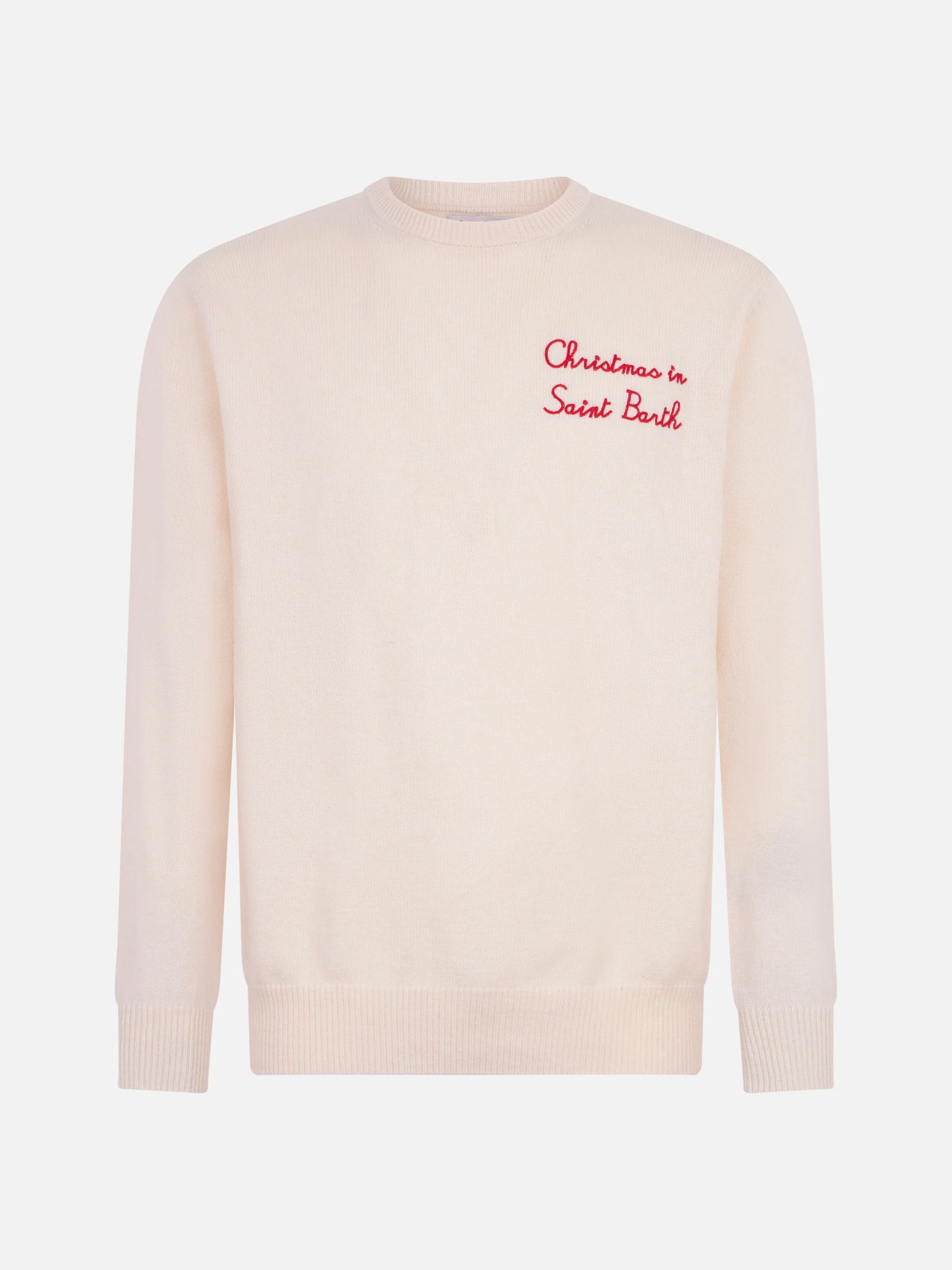 Crewneck Sweater Heron With Christmas Saint Barth Embroidery White