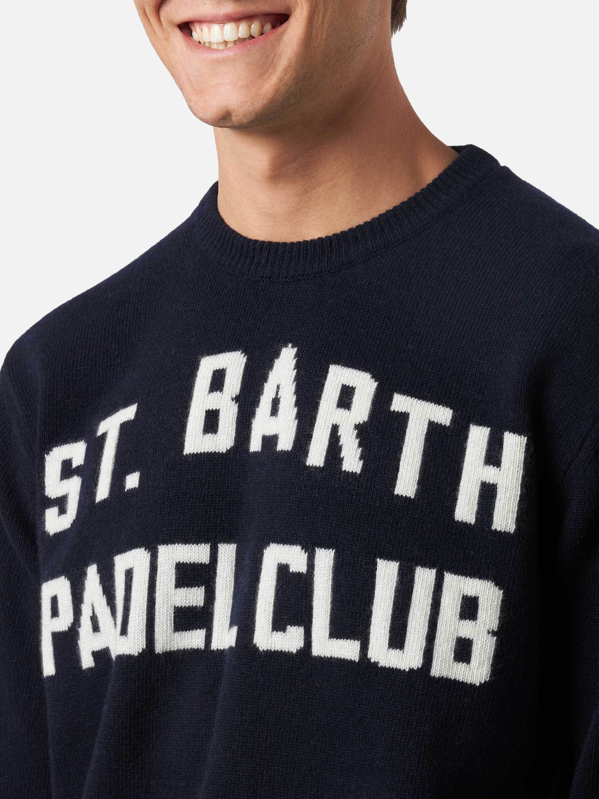 Crewneck Sweater Heron With St. Barth Padel Club Jacquard Blue