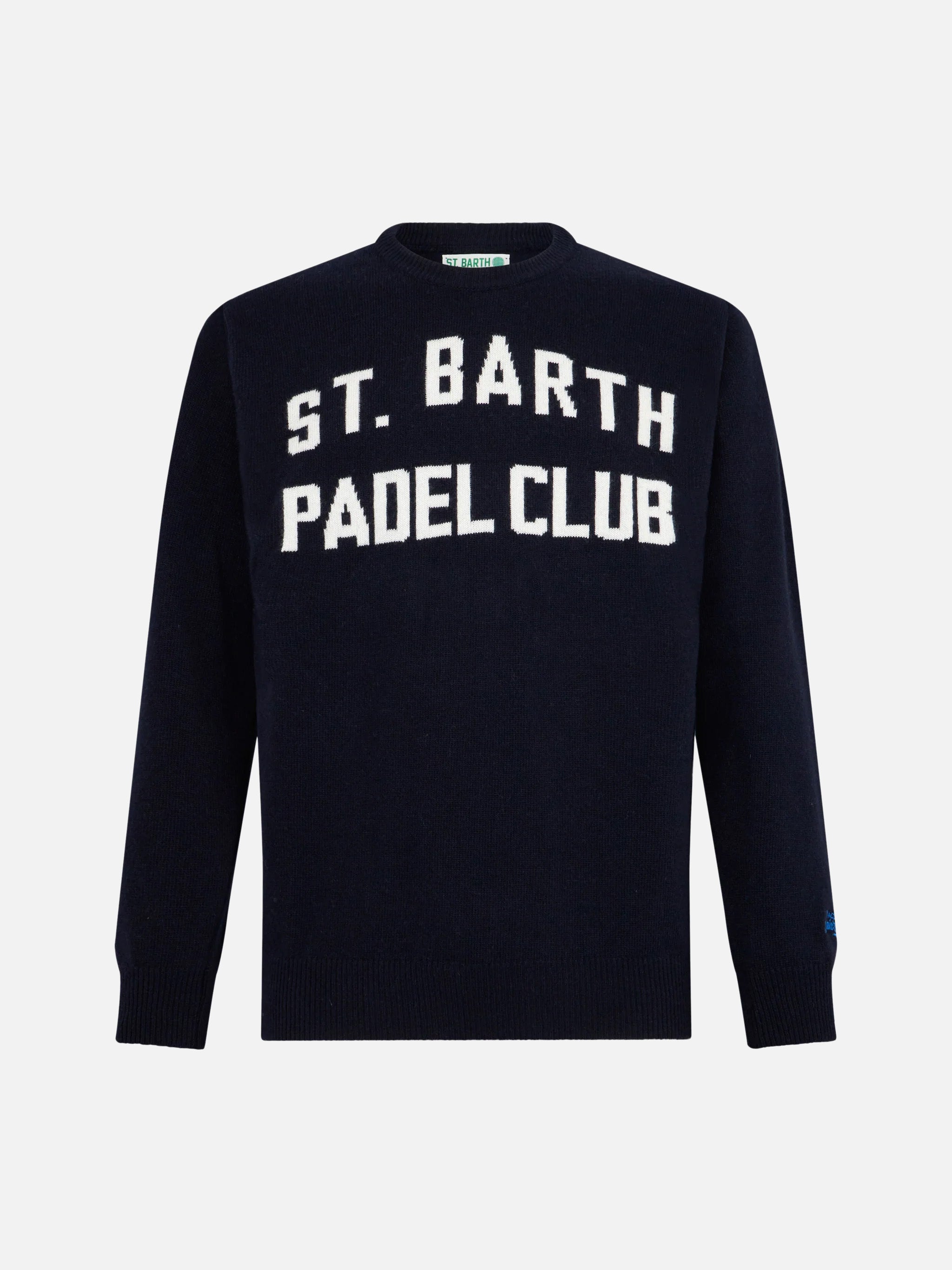 Crewneck Sweater Heron With St. Barth Padel Club Jacquard Blue