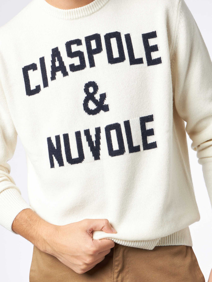 Crewneck Sweater With Ciaspole E Nuvole Jacquard White