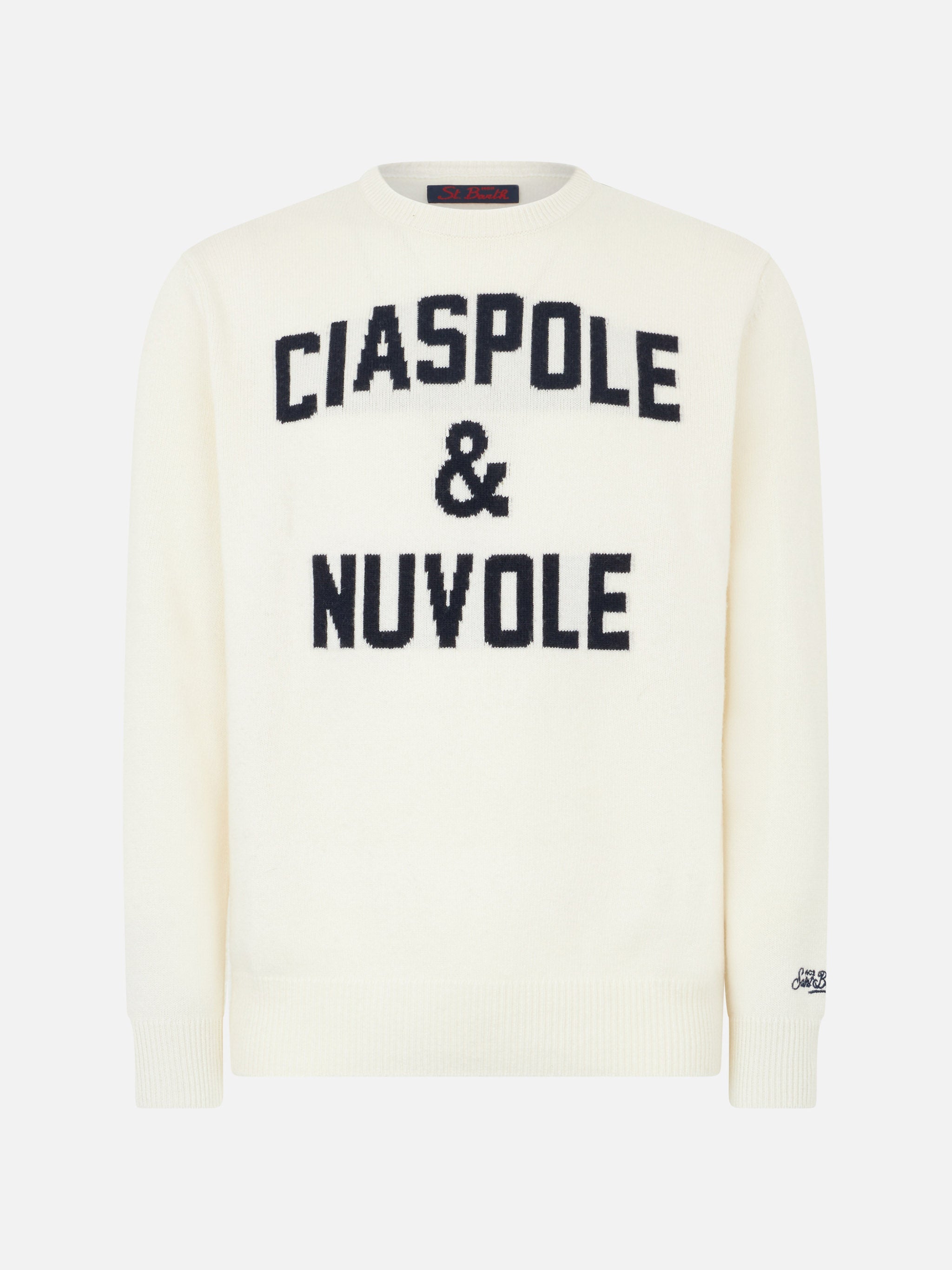 Crewneck Sweater With Ciaspole E Nuvole Jacquard White
