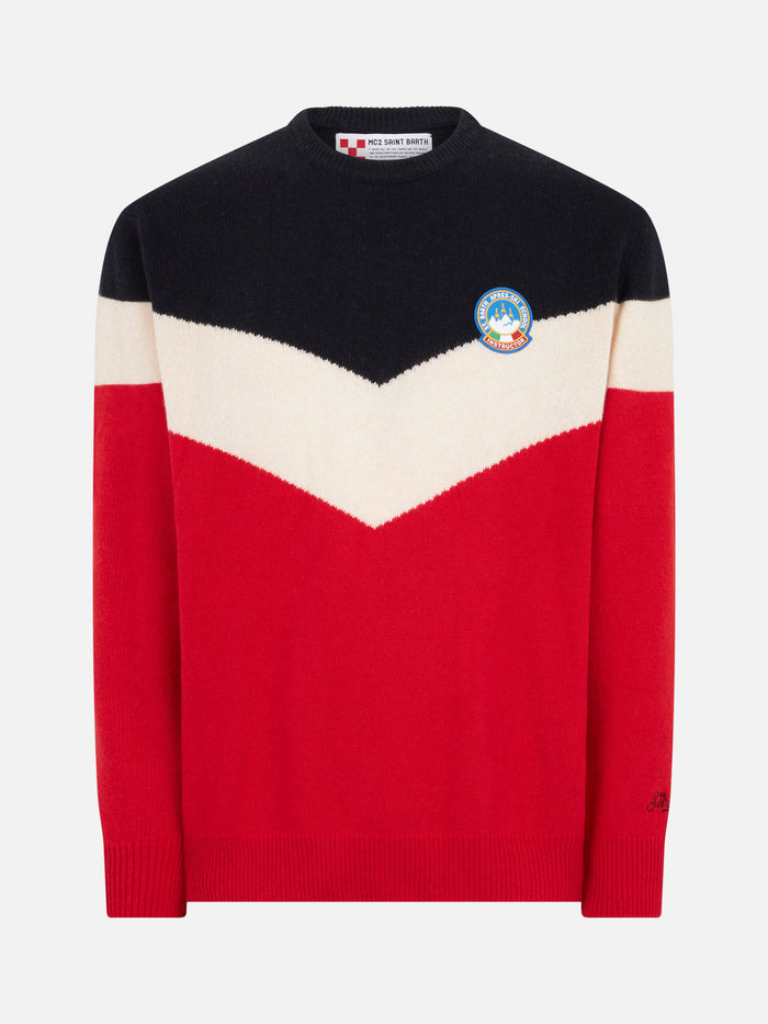 Blended Cashmere Man Red And Blue Sweater