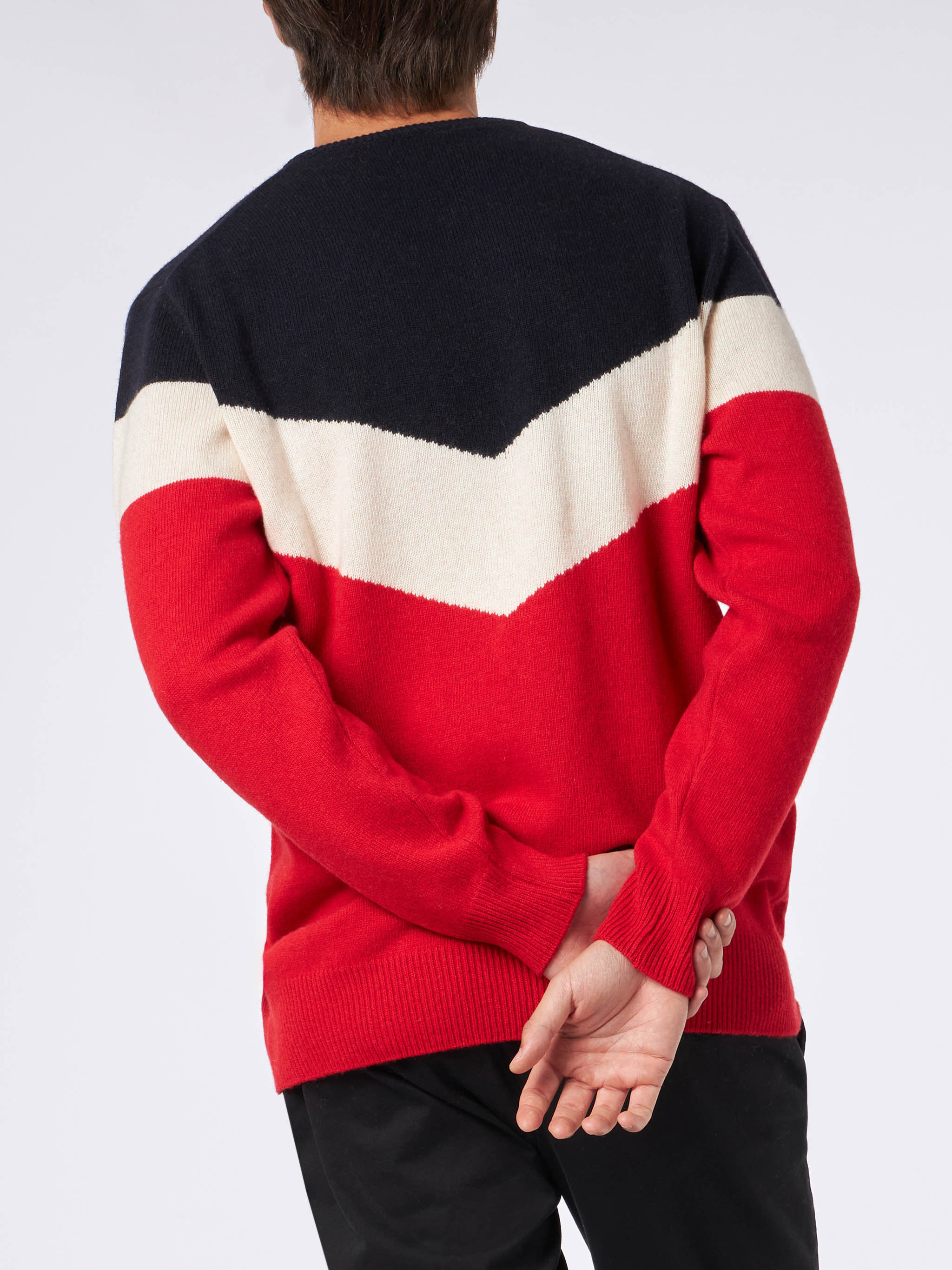 Blended Cashmere Man Red And Blue Sweater