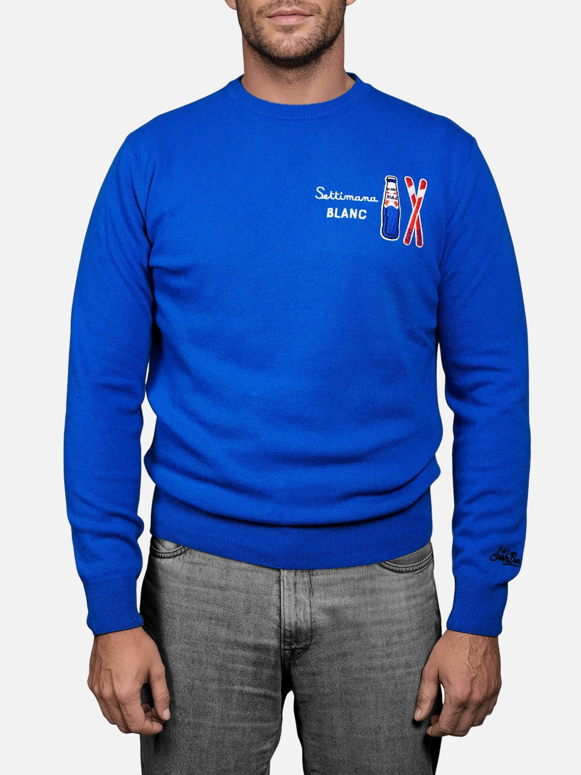 Crewneck Sweater Heron Light With Settimana Blanc Embroidery | 1664 Special Edition Blue